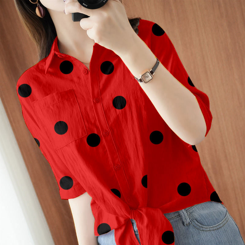 ILKR Plus-size Polka-dot Chiffon Shirt Women's Summer Air-conditioned Shirts Casual Cardigan Coat