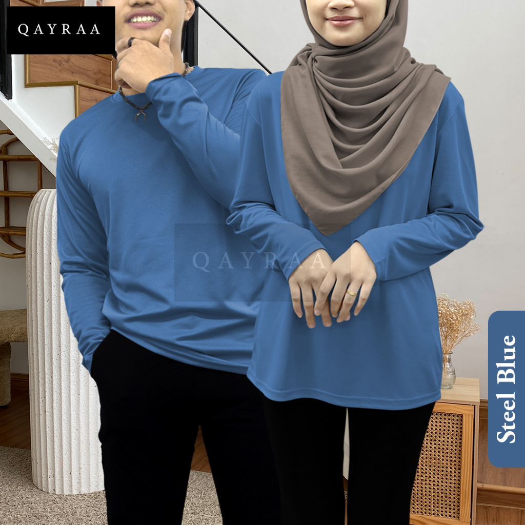 QAYRAA (P3) Jersey Plain Microfiber LONG SLEEVE Round Neck / Size : S-5XL / Women Muslim Wear