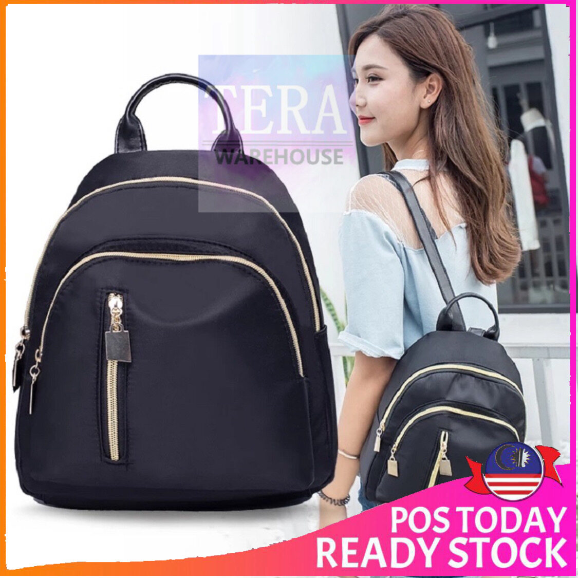 TERA | Middle Straight Zip Backpack Casual Lady Beg LA001
