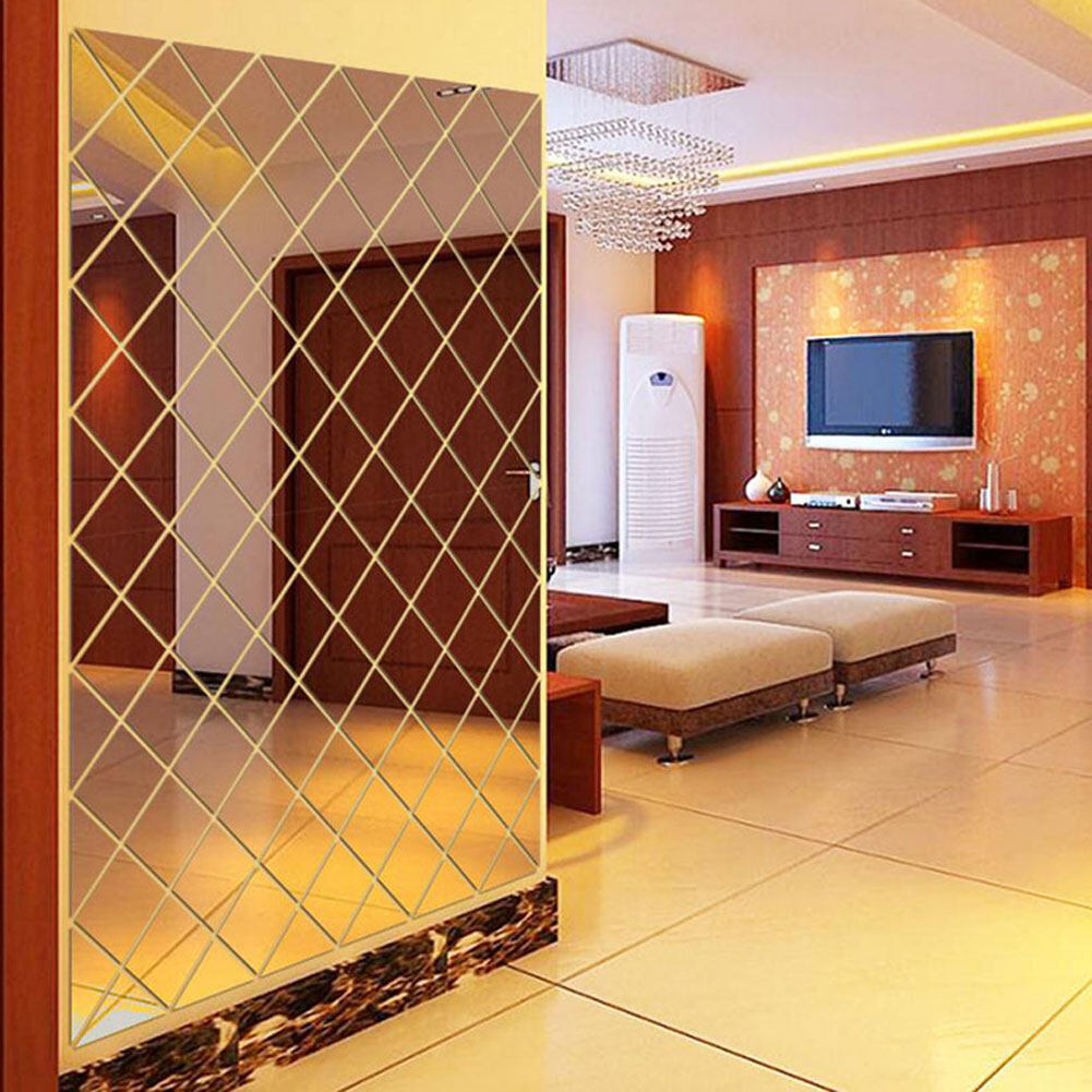 MC[Free Ship&Fast delivery]17Pcs DIY Art Self-Adhesive Wall Decals 3D Removable Mirror Wall Stickers Diamonds Triangles Acrylic Wall Mirror Stickers for Home Living Room Bedroom Decor
