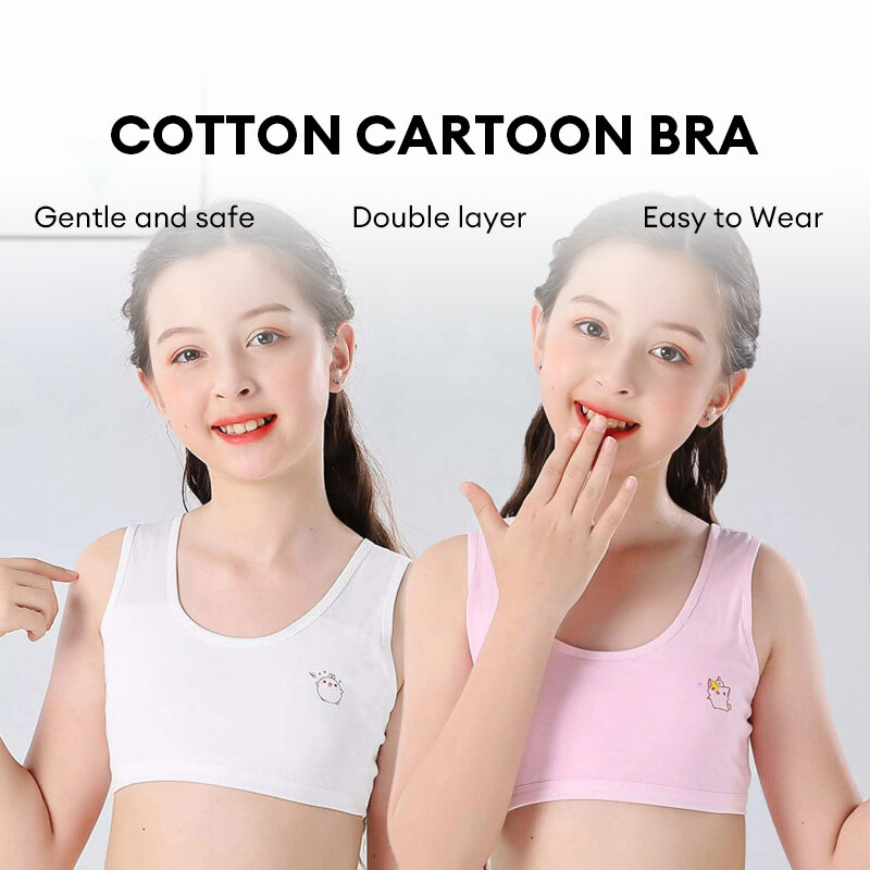 Student Girl Kid Training Vest Double Layer Young Cotton Cartoon Bra Underwear Sporty Singlet Baju Dalam Kanak 8-14yrs