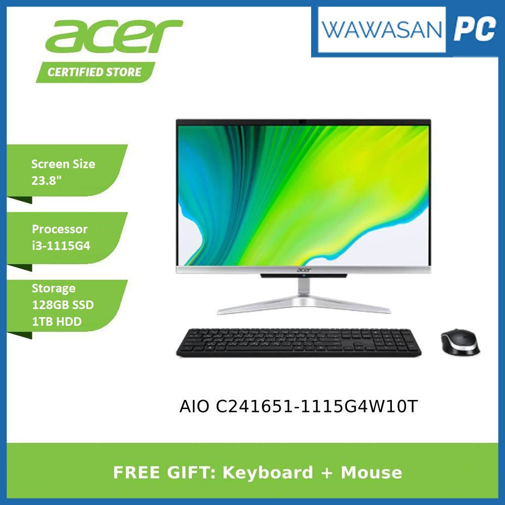 ACER C24-1651 23.8 Inch FHD Desktop AIO All-in-One i3-1115G4 4GB RAM 1TB HDD + 128GB SSD Win10H
