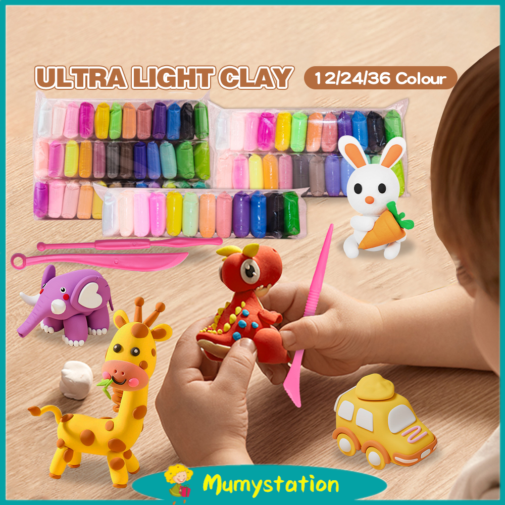 Mumystation 12/24/36 Colors Kids Super Light Clay Set Pure Color Non-fading Non-stick DIY Air Dry Clay Set  Light Texture