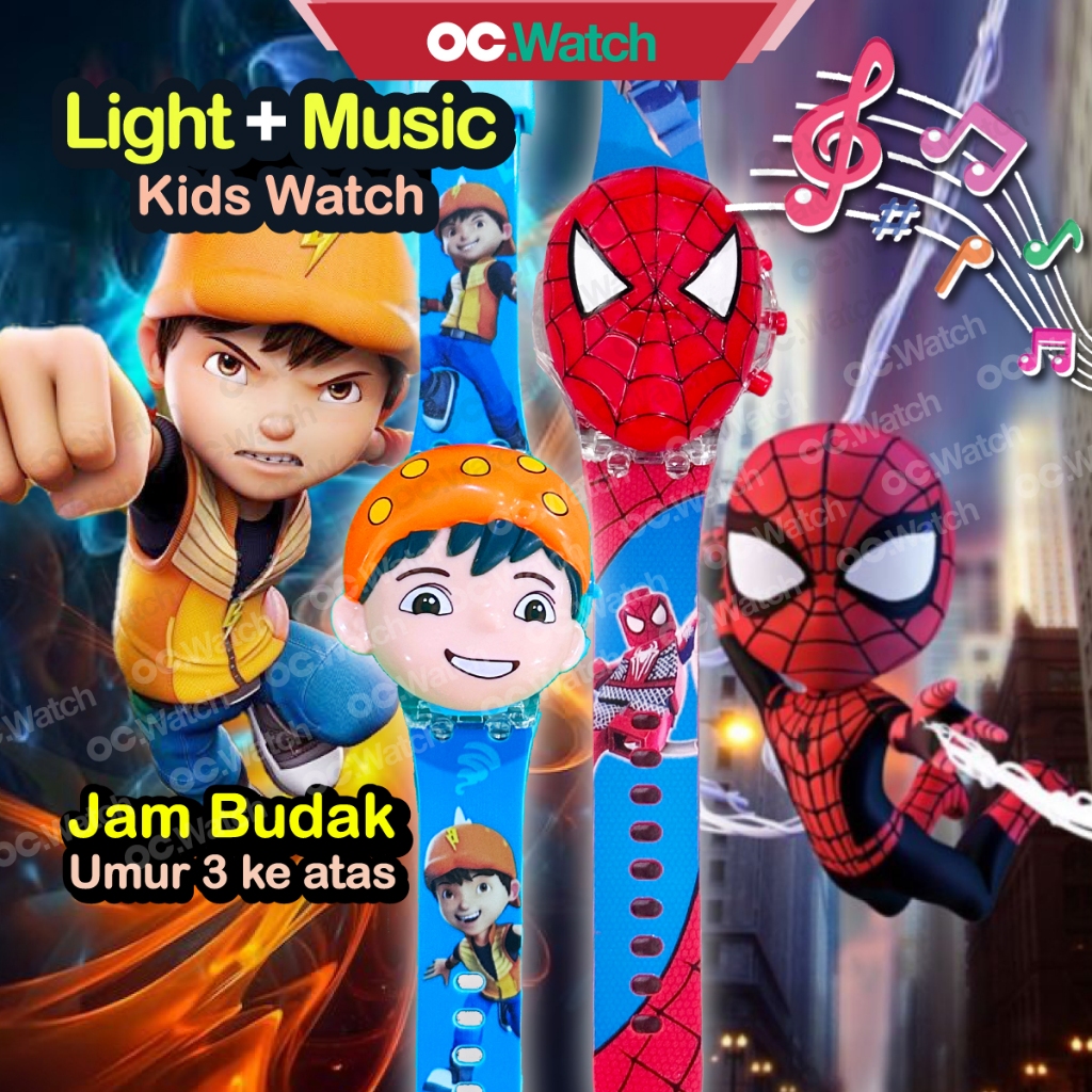 OCwatch Jam Tangan Budak Lelaki Kids Watch Boy Jam Budak Boboiboy Spiderman Set Watch Lampu Bunyi