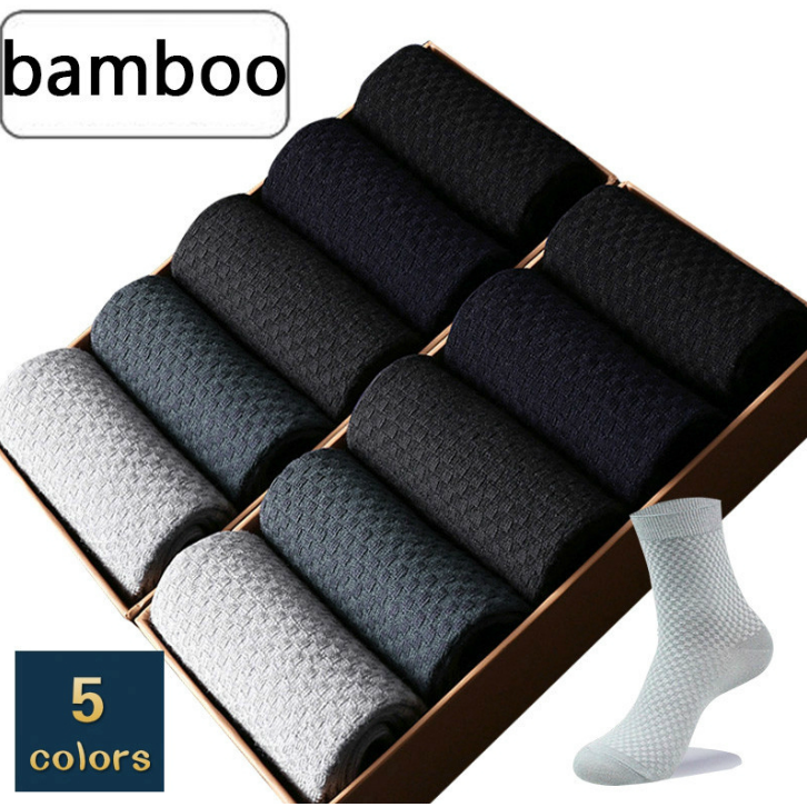 [PrettySet]Men Bamboo Fiber Socks Casual Business Deodorant Breatheable Sport Sock