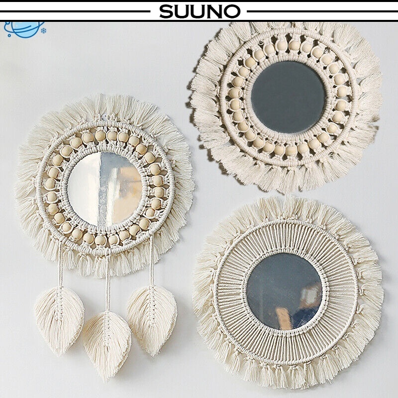 Wall Hanging Mirror Macrame Tapestry Boho Natural Apartment Bedroom Home Decor Round Hanging Wall Mirror Mirror Nordic