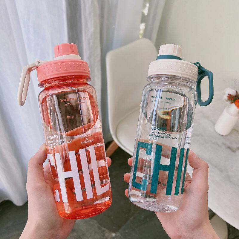 1000ML Sports water bottle  tumbler cup, large capacity plastic anti drop portable, male and female student creative Korean version, high-temperature resistant portable space cup