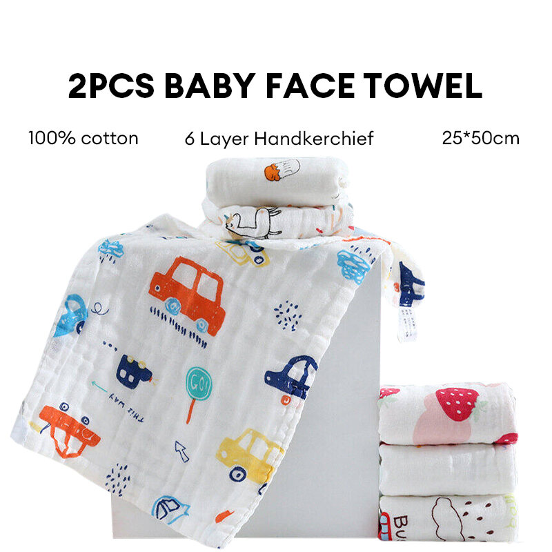 2Pcs 25-50cm Six Layer Gauze Towel Soft Baby Rectangle Hand Back Cotton Saliva Towel Bath Sweat Towel For Toddler Kids and Adults