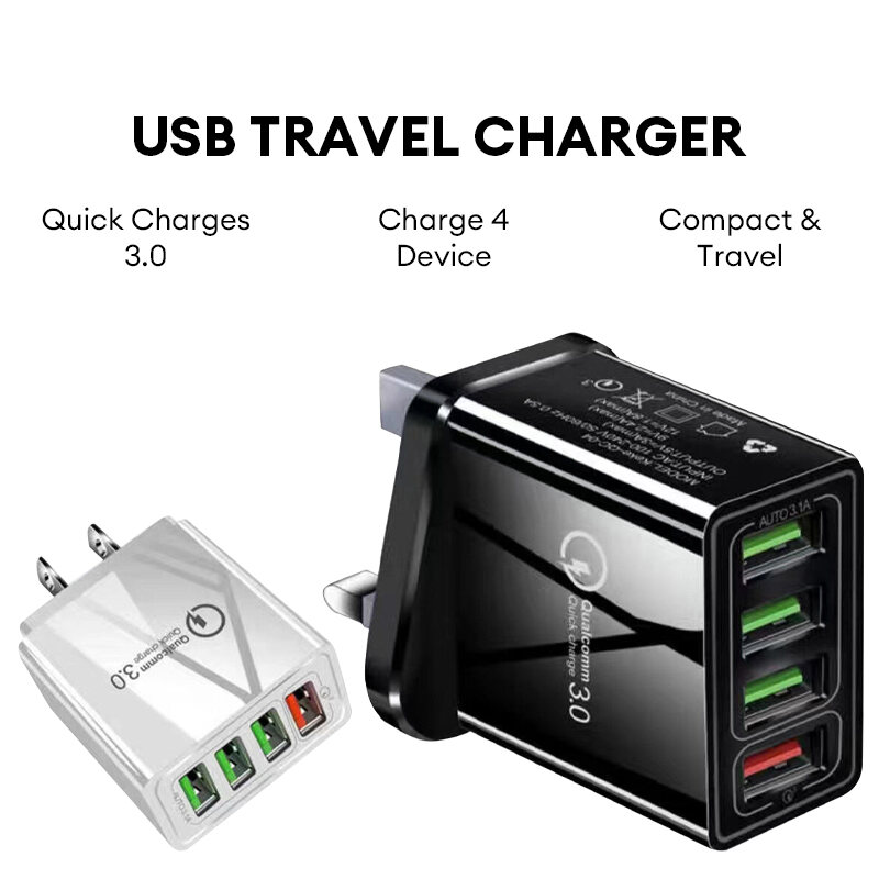 usb plug socket 4usb phone charger power adapter qc3.0 fast charge 5.1a multi-port usb3.1 PD charging
