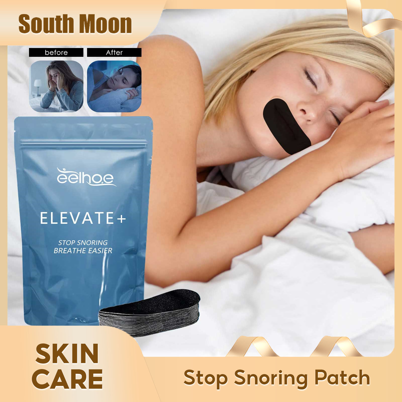 Eelhoe Anti Snoring Patch Anti-Snoring Stickers Stop Snoring Artifact Mouth Tape Ease Sleep Children Adult Lip Nose Breathing Improving Patch Stickers Mouth Correction For Children'S Night Sleep Lip N