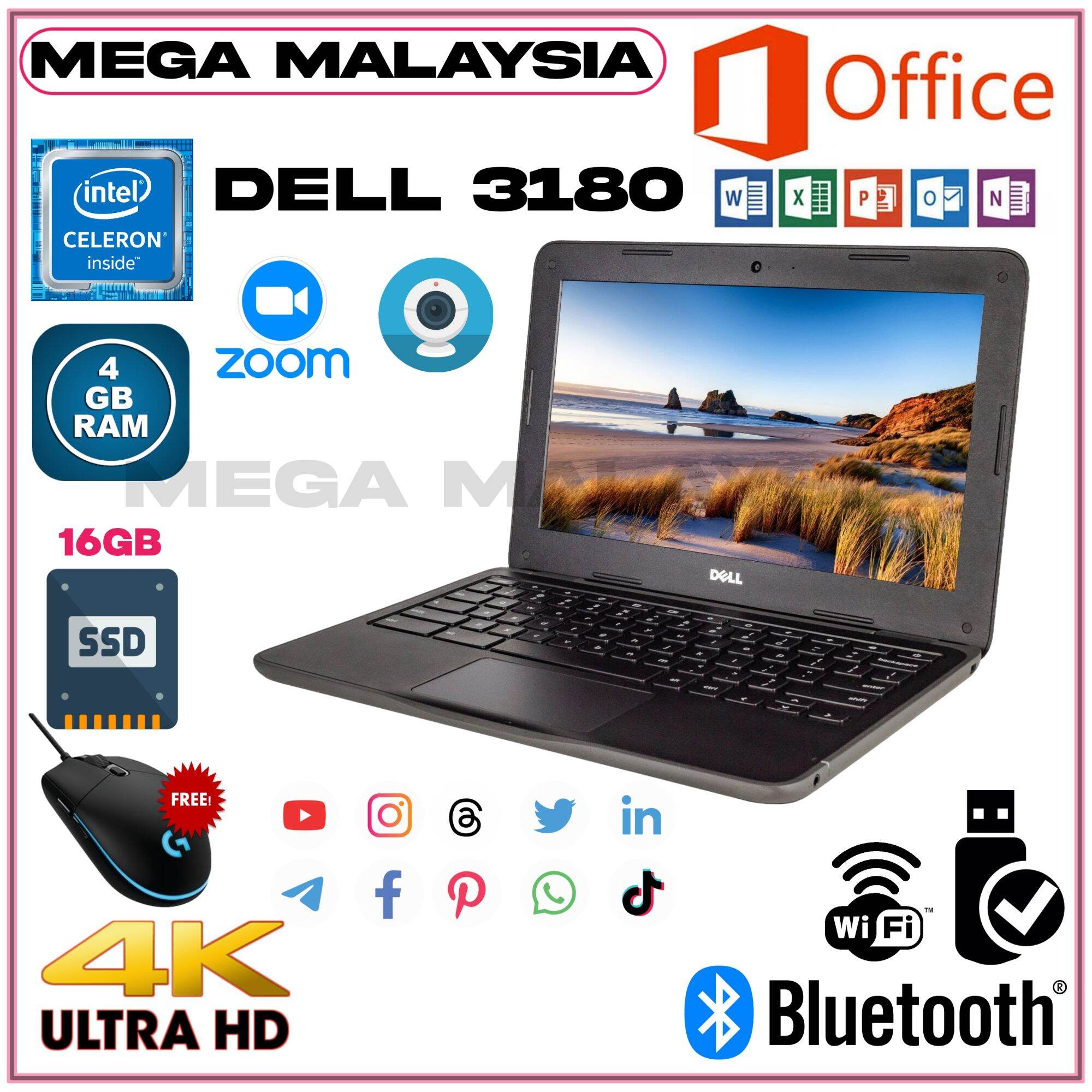 DELL 11 3180 Intel Celeron N3060 4GB RAM + 16GB SSD 11.6 Display Size || Google Playstore Chromebook Laptops/Chrome OS