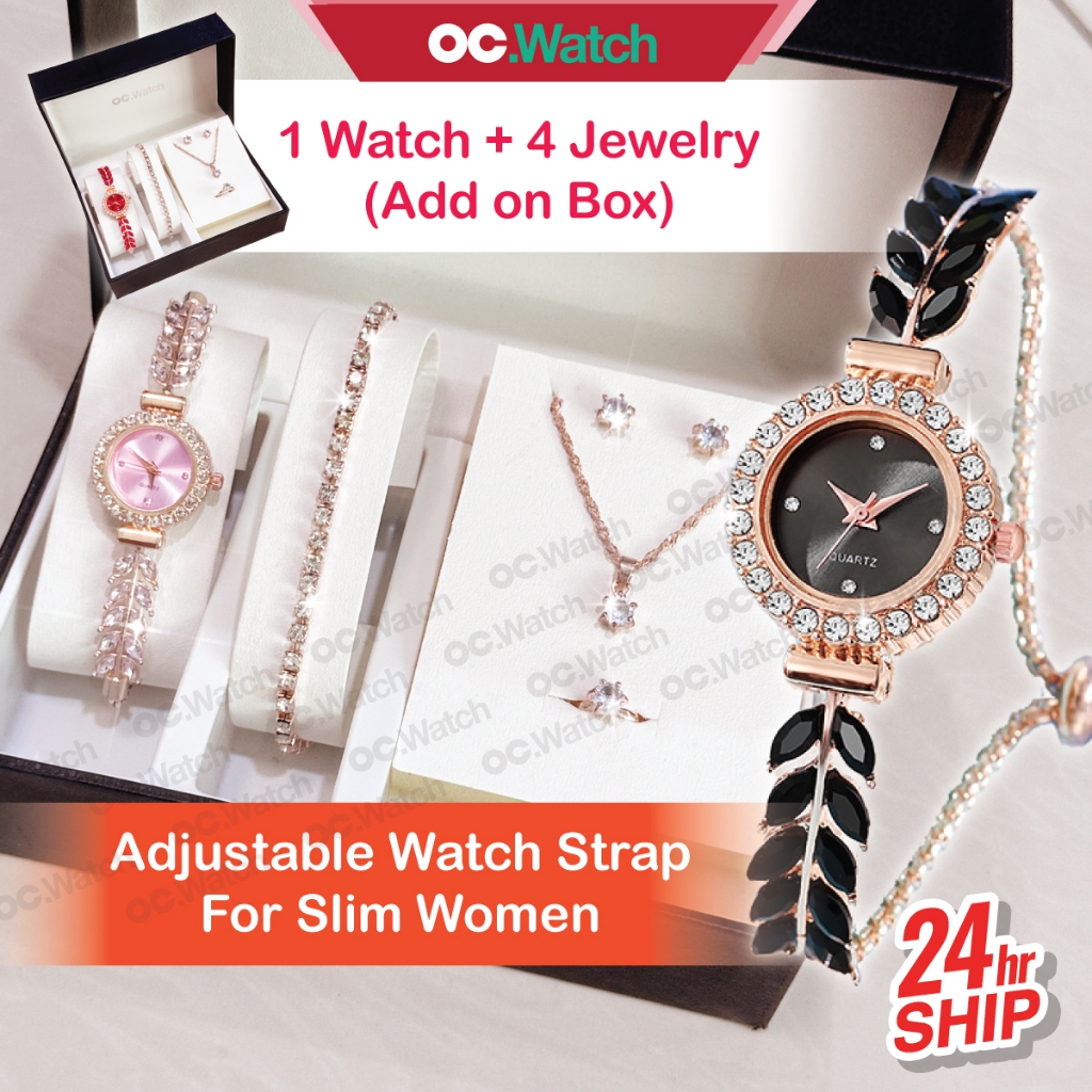 OCwatch Jam Tangan Perempuan Diamond Berlian Hadiah Set Jam Tangan Wanita Women Watch Gelang Jam Box
