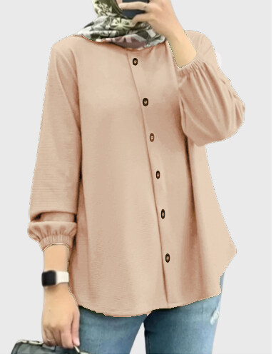 Women Muslim Casual Solid Color Full Sleeve O-Neck Abaya Kaftan Blouse Cey Clothing