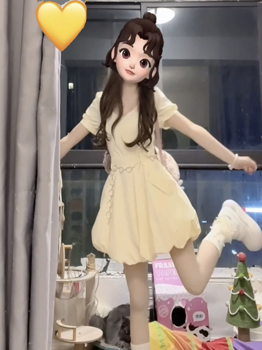 French Sweet Short Sleeve Dress Women's Small Size High Waist Slimming Large Size Puffy Flower Bud Skirt A-Line Summer Dress