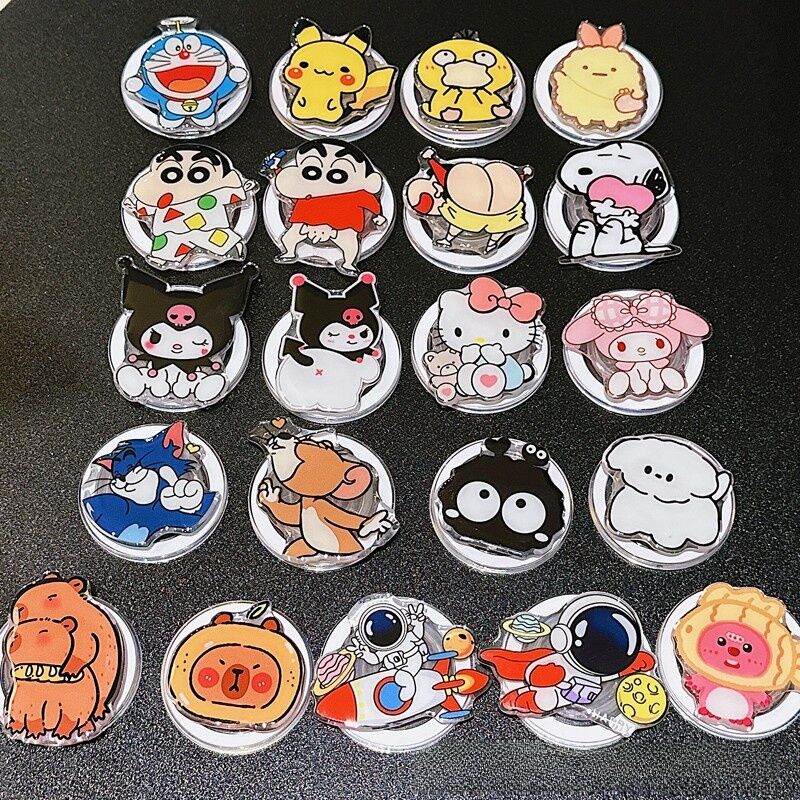 Cute Cartoon Magnetic Phone Stand Foldable Retractable Rotatable Anti-fall Ring Holder Adhesive Support Seat Creative Lazy Watching TV Tool