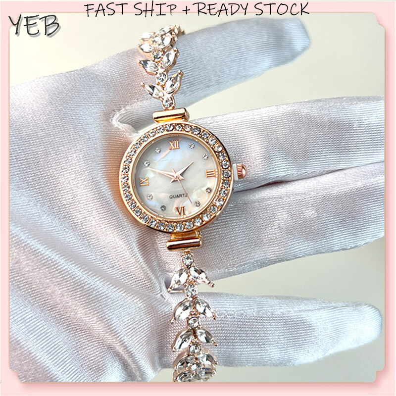 [ In Stock ]Women's Light Luxury Diamond Watch High-end Small Dial Fishtail Chain Watch Fashionable And Exquisite Silver Watch Jam Tangan Berlian 