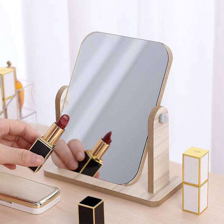 cermin Accessories Chic Table Makeup Mirror Square Shape Makeup Mirror 360 Degree Rotating Square Mirror With Wooden Stand