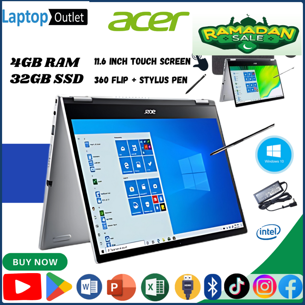 (Refurbished) Acer R11 Touch screen flip Design Windows 10 PRO 4GB Ram, 16/32GB SSD 11.6 Touch Screen||MS OFFICE ACTIVATED